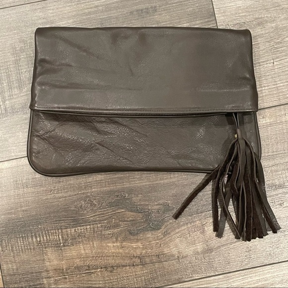 B-Low the Belt Chocolate Brown Leather Clutch with Tassel - Picture 1 of 6